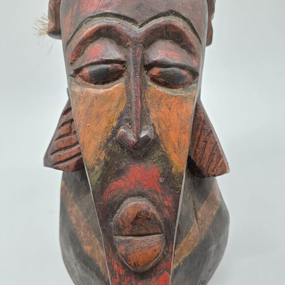 African Tribal Handcarved Wooden Mask With Bird Sculpture Decoration - Picture 4 of 10